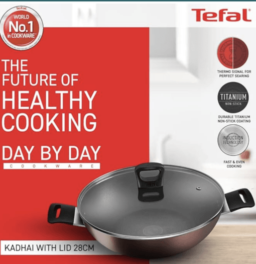 Tefal Day by Day Non Stick Kadai, Smart Thermo Signal Temperature Indicator Technology, Titanium Coating, Black, DDKA-28 - Image 2